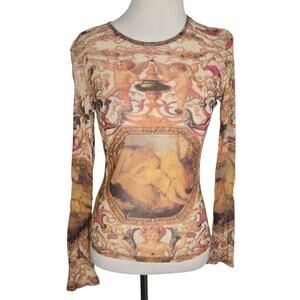 Rare Vintage Y2K Forever 21 Mesh Shirt Renaissance Cherub Angel Rave Women Small